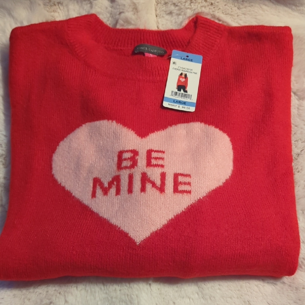 Be Mine Heart Valentine's Day Sweater, Sz Lrg, Vince Camuto, NWT